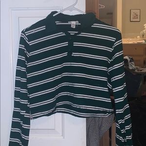 Tilly’s Striped green cropped collared top
